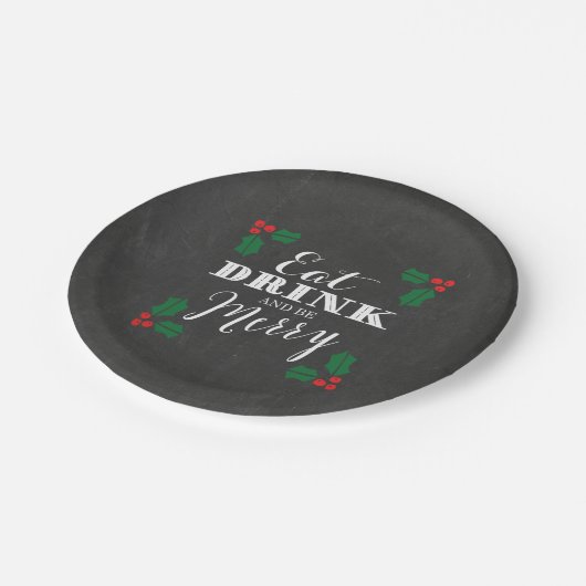 Rustiek schoolbord Eet Drink en wees vrolijk kerst Papieren Bordje (Gekanteld)