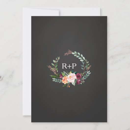 Rustiek schoolbord en bloemen bruiloft uitnodiging (Achterkant)