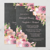 Rustiek schoolbord roze bloemen repetitie diner kaart (Voorkant / Achterkant)