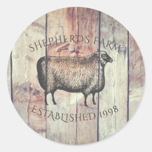 Rustiek schuur hout en schapen ronde sticker