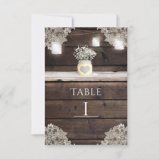 Rustiek Schuur hout, Kant & Mason Jars Tafelnummer (Voorkant)