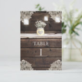 Rustiek Schuur hout, Kant & Mason Jars Tafelnummer (Staand voorkant)