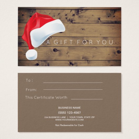 Rustiek schuurhout | Santa Gift Kaart Certificaat (Voorkant /achterkant)