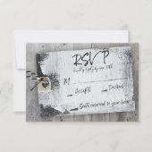 Rustiek Scrapbook Zwart-wit Label bruiloft RSVP Kaart (Voorkant)