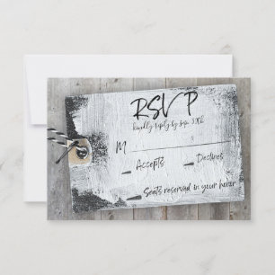 Rustiek Scrapbook Zwart-wit Label bruiloft RSVP Kaart
