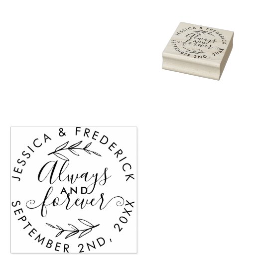 Rustiek script "Always & Forever" trouwdatum Rubberstempel (Gestempeld)