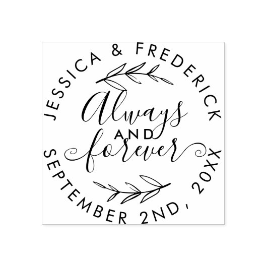 Rustiek script "Always & Forever" trouwdatum Rubberstempel (Afrduk)