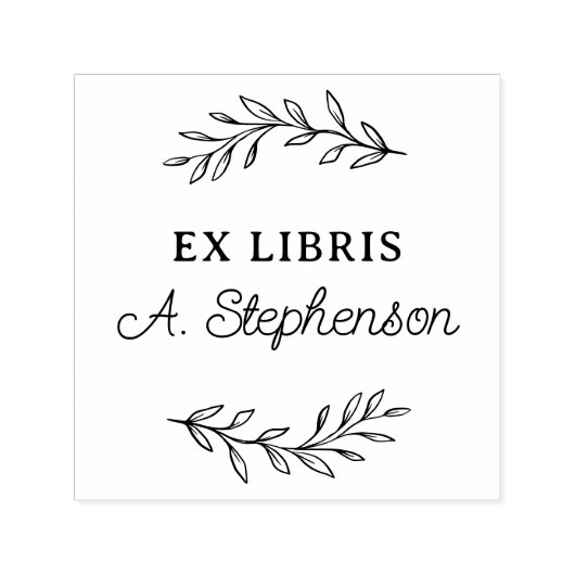 Rustiek Script Botanische bladeren Ex Libris Boekp Zelfinktende Stempel (Design)
