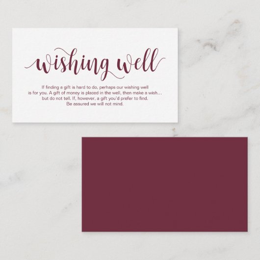 Rustiek script, Bourgondië, bruiloft wensen goed Informatiekaartje (Voorkant / Achterkant)