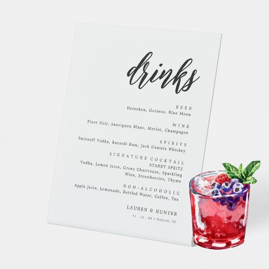 Rustiek Script Bruiloft Bar Menu Drink Menu Reclamebord Met Voetstuk