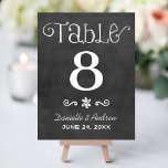 Rustiek Script Chalkboard Bruiloft Tafelnummer<br><div class="desc">Charmante krijtbord bruiloft tafel nummerkaarten voor een casual chique gelegenheid functie handgeschreven stijl lettertypen en scroll design die een wit krijt uiterlijk op een achtergrond die een rustieke zwarte bord textured uitstraling heeft. Tweezijdig ontwerp. Pas elk individueel tabelnummer aan en voeg het toe aan uw winkelwagen.</div>