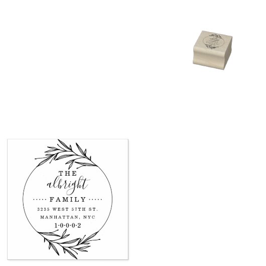 Rustiek Script & Cute Wreath Familie Retouradres Rubberstempel (Gestempeld)