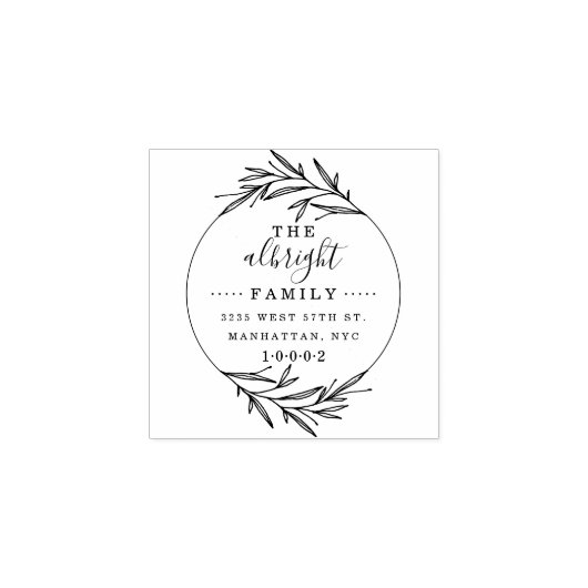 Rustiek Script & Cute Wreath Familie Retouradres Rubberstempel (Afrduk)