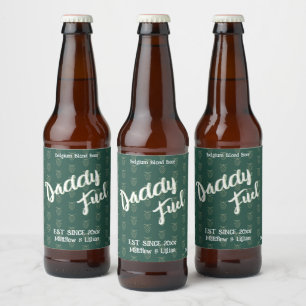 Rustiek script "Daddy Fuel" groen patroon hop Bier Etiket