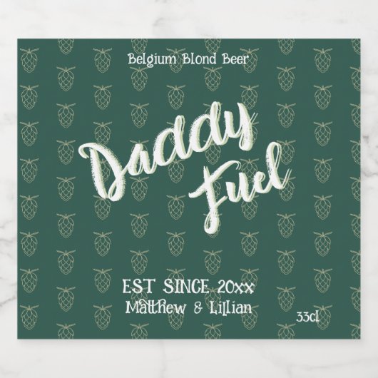 Rustiek script "Daddy Fuel" groen patroon hop Bier Etiket (Enkel label)
