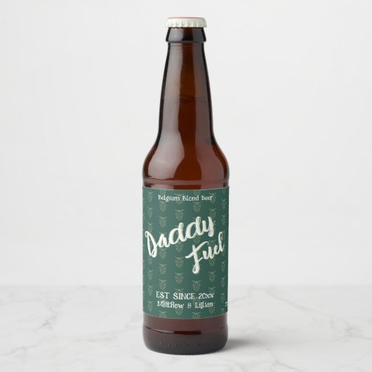 Rustiek script "Daddy Fuel" groen patroon hop Bier Etiket (Voorkant)