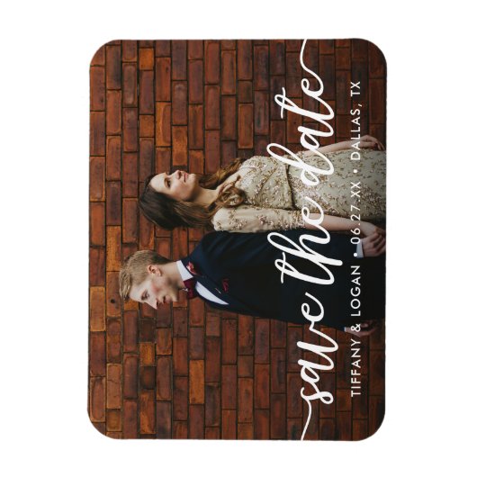 Rustiek Script Eenvoudig Sla de datum fotomagneet  Magneet (Verticaal)