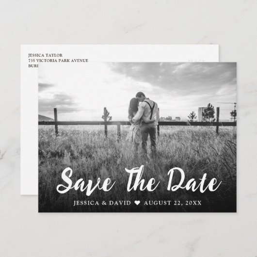 Rustiek Script Foto Bruiloft Save The Date Briefka Aankondigingskaart (Voorkant / Achterkant)