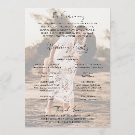 Rustiek Script Foto Modern Wedding Programma Programmakaart (Achterkant)