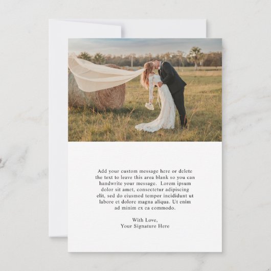 Rustiek Script Foto Moderne bruiloft Bedankkaart (Achterkant)