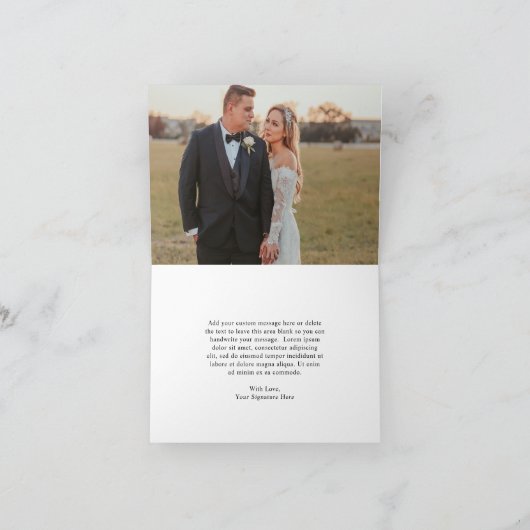 Rustiek Script Foto Moderne bruiloft Bedankkaart (Binnen)