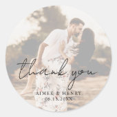 Rustiek Script Foto Moderne bruiloft Ronde Sticker (Voorkant)