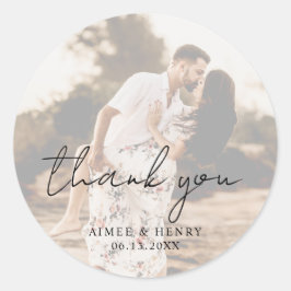 Rustiek Script Foto Moderne bruiloft Ronde Sticker