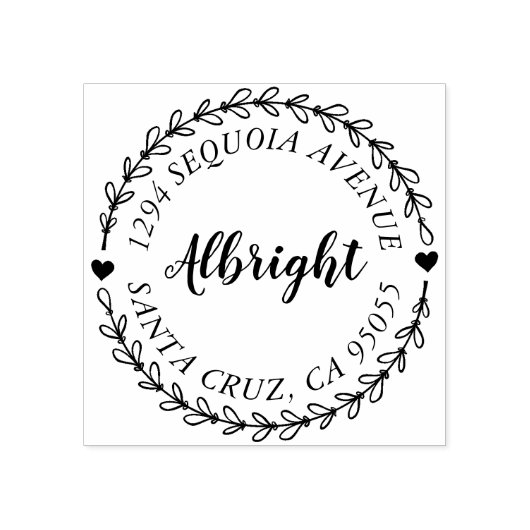 Rustiek Script & Hand getrokken krans retour adres Rubberstempel (Afrduk)