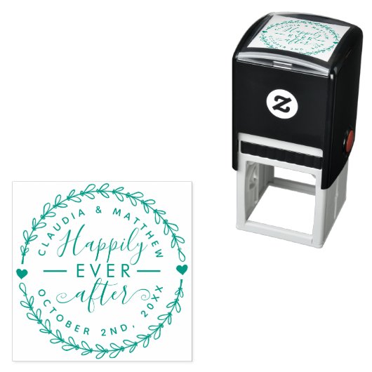 Rustiek script "Happily Ever After" trouwdatum Zelfinktende Stempel (In situ)