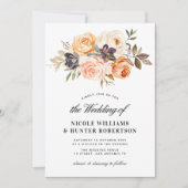 Rustiek script herfst bloemenbruiloft kaart (Voorkant)