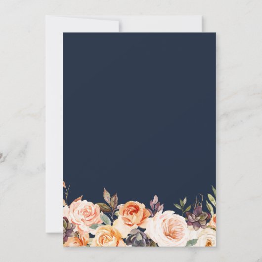 Rustiek script herfst bloemenmarineblauw bruiloft kaart (Achterkant)