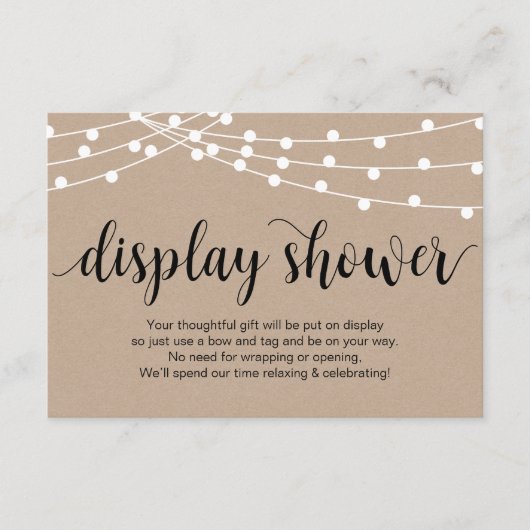 Rustiek Script, Kraft, String Lights Display Douch Informatiekaartje (Voorkant)