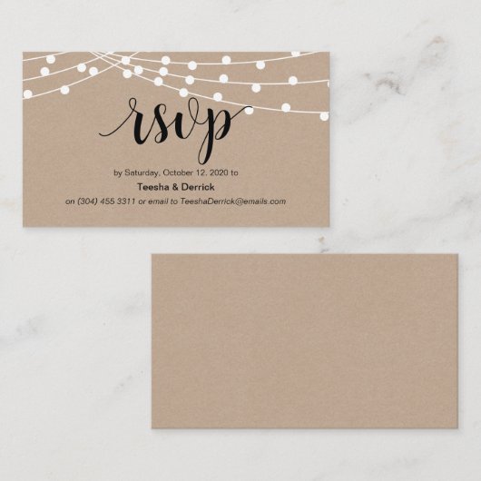 Rustiek Script, kraft, string verlichting, bruilof Informatiekaartje (Voorkant / Achterkant)