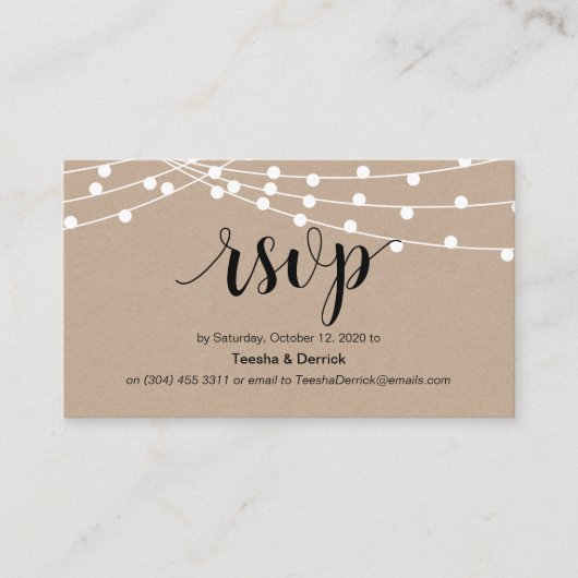 Rustiek Script, kraft, string verlichting, bruilof Informatiekaartje (Voorkant)