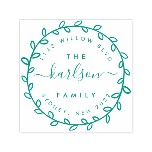 Rustiek script & krans familienaam retouradres zelfinktende stempel (Design)