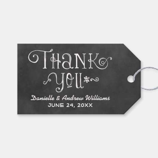 Rustiek script krijtbord bruiloft dank u zwart cadeaulabel (Voorkant (Horizontaal))