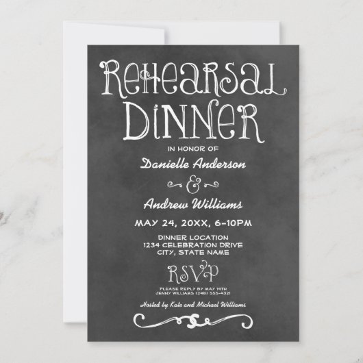 Rustiek script krijtbord bruiloft repetitie diner kaart (Voorkant)