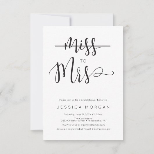 Rustiek script Miss to Mrs Vrijgezellenfeest Invit Kaart (Voorkant)