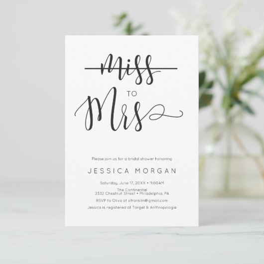 Rustiek script Miss to Mrs Vrijgezellenfeest Invit Kaart (Staand voorkant)