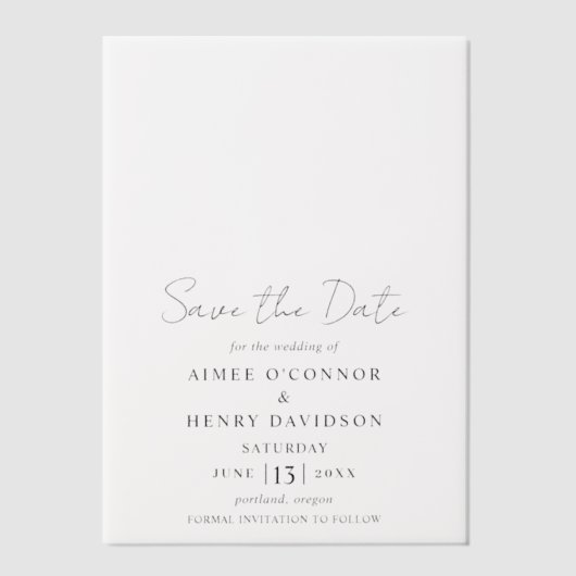 Rustiek Script Modern Wedding Save the Date Vellum Uitnodigingen (Voorkant)