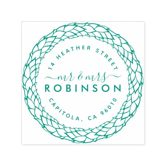 Rustiek script Mr. & Mrs. Wreath Retouradres Zelfinktende Stempel (Design)