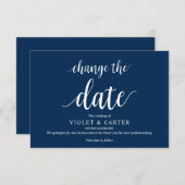 Rustiek Script, Navy Blue Script, Huwelijksuitstel Informatiekaartje (Voorkant / Achterkant)