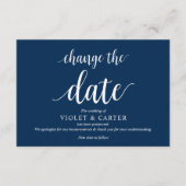 Rustiek Script, Navy Blue Script, Huwelijksuitstel Informatiekaartje (Voorkant)