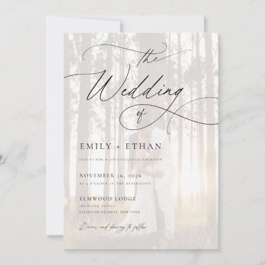 Rustiek Script Overlay Foto Budget Bruiloft Kaart (Voorkant)