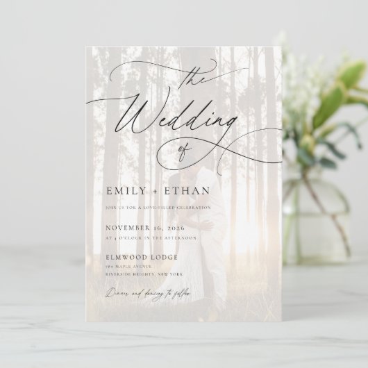 Rustiek Script Overlay Foto Budget Bruiloft Kaart (Staand voorkant)