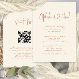 Rustiek Script QR Code Boho Cream Bruiloft Kaart