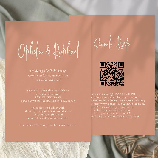 Rustiek Script QR Code Boho Terracotta bruiloft Kaart