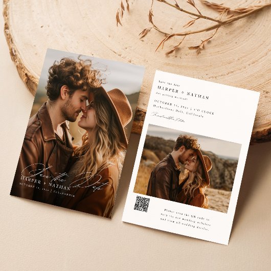 Rustiek Script QR Code Foto bruiloft Save The Date