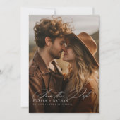 Rustiek Script QR Code Foto bruiloft Save The Date (Voorkant)