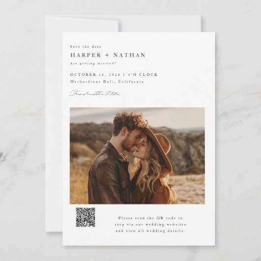 Rustiek Script QR Code Foto bruiloft Save The Date (Achterkant)